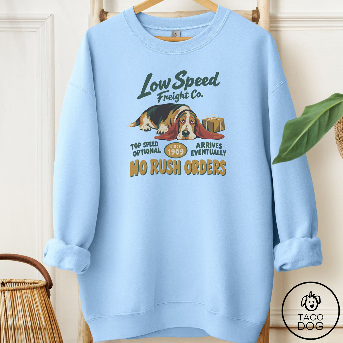 Basset Hound Family Business Sweatshirt Light Blue Taco-Dog