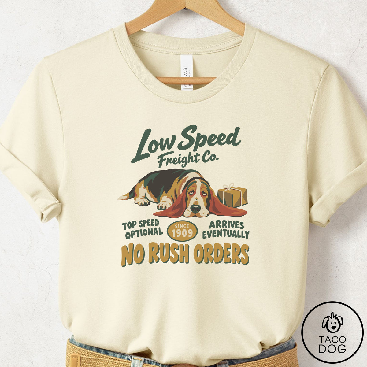 Basset Hound Family Business T-Shirt Natural Taco-Dog