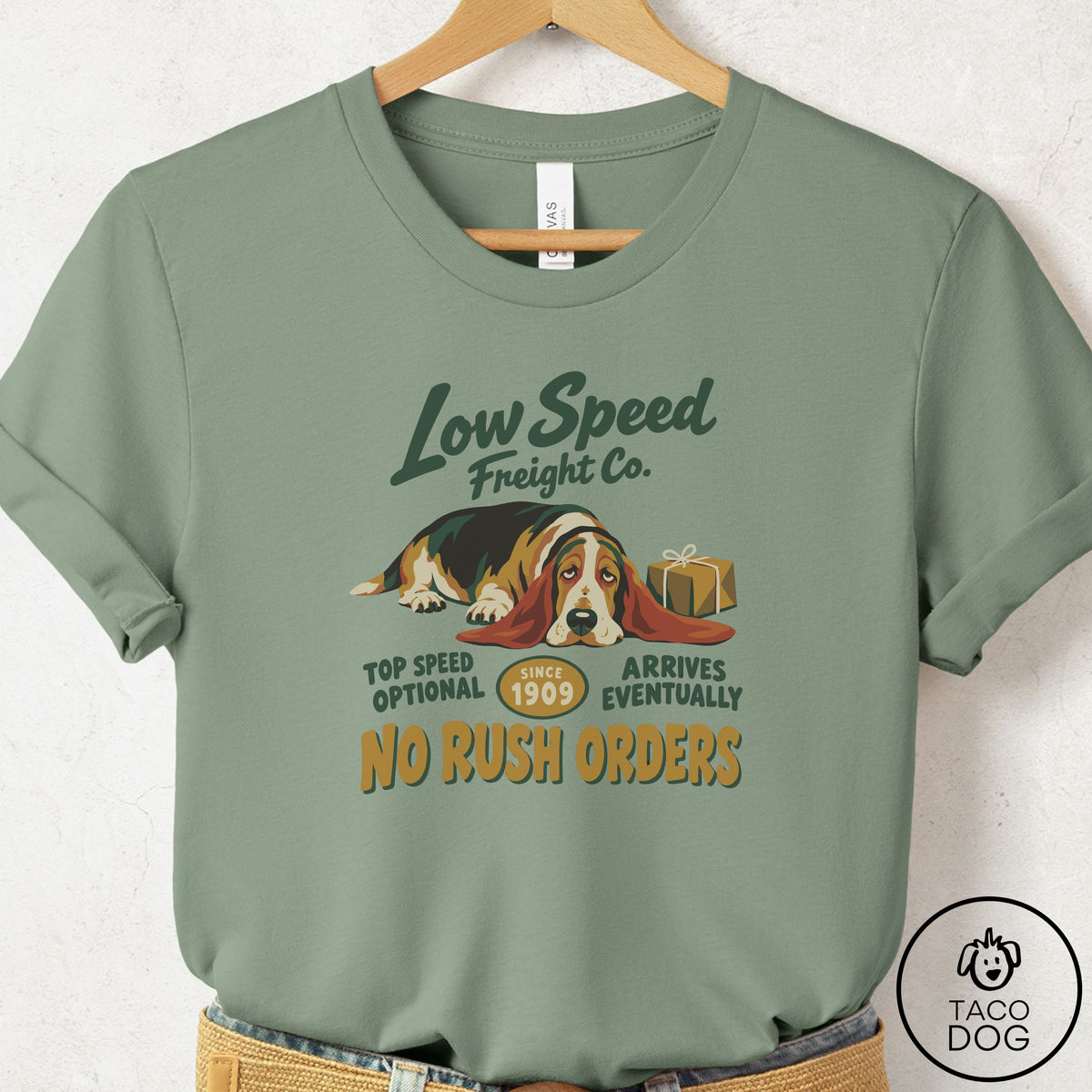 Basset Hound Family Business T-Shirt Sage Taco-Dog
