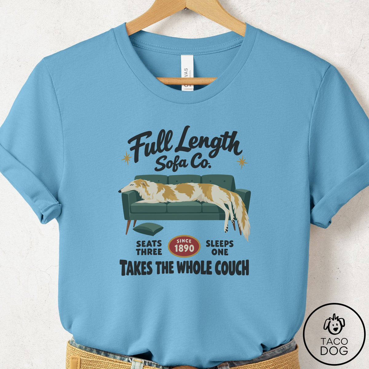 Borzoi Family Business T-Shirt Ocean Blue Taco-Dog