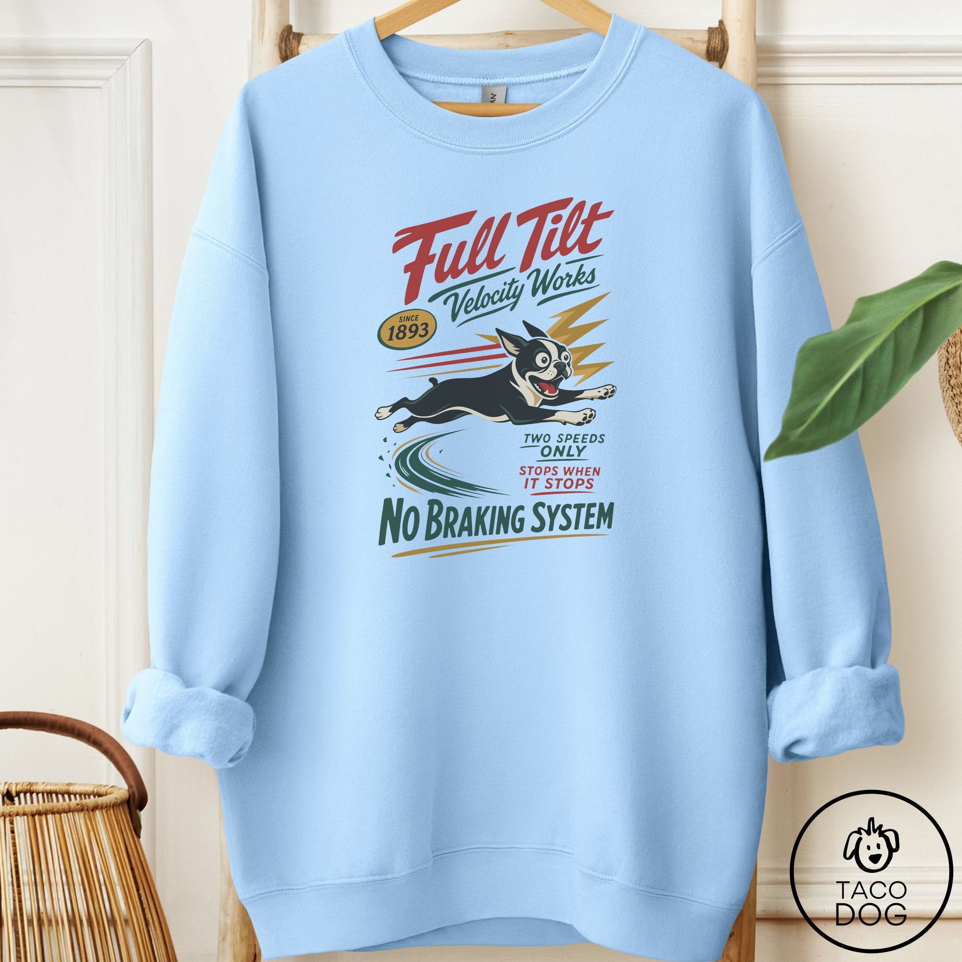 Boston Terrier Family Business Sweatshirt Light Blue Taco-Dog