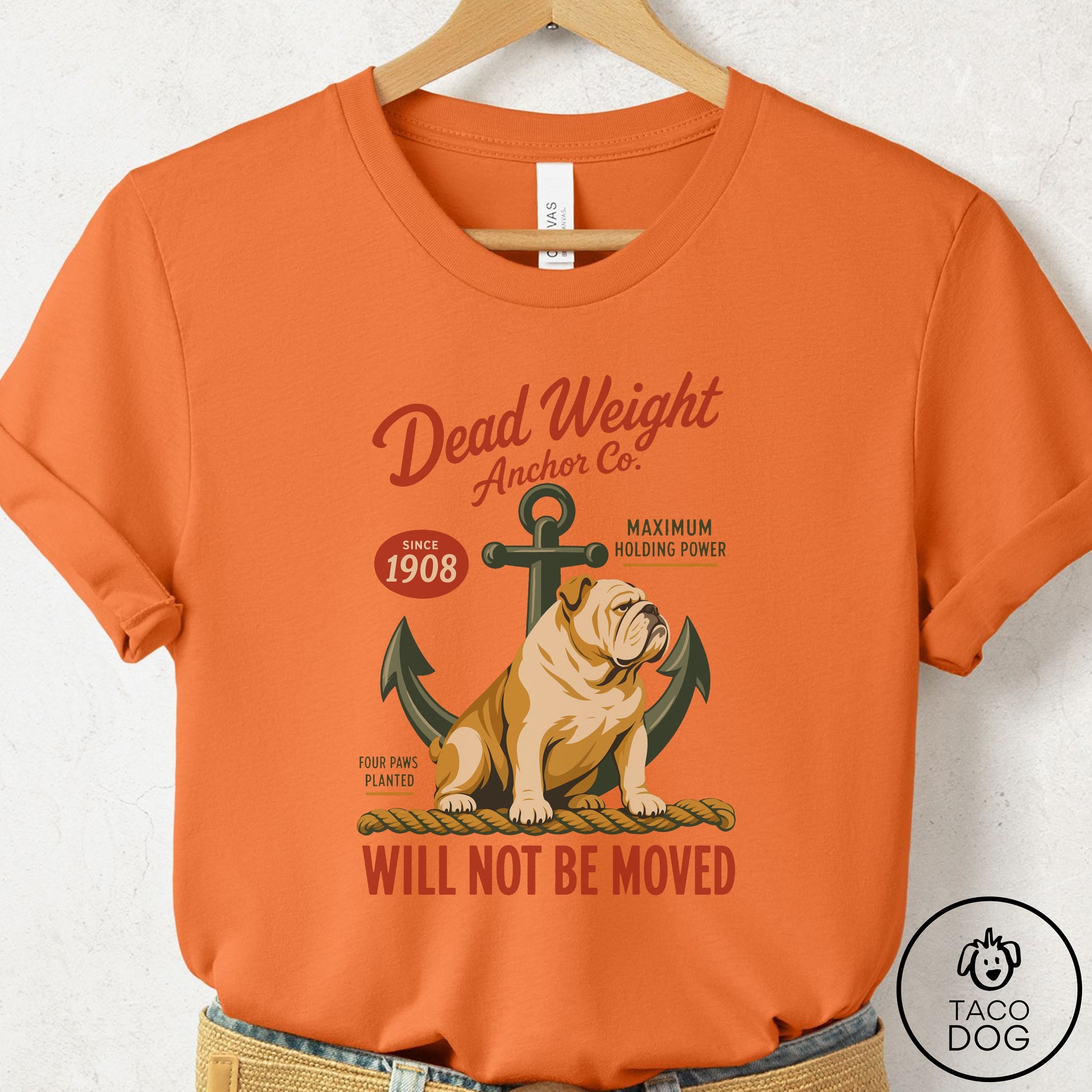 English Bulldog Family Business T-Shirt Burnt Orange Taco-Dog