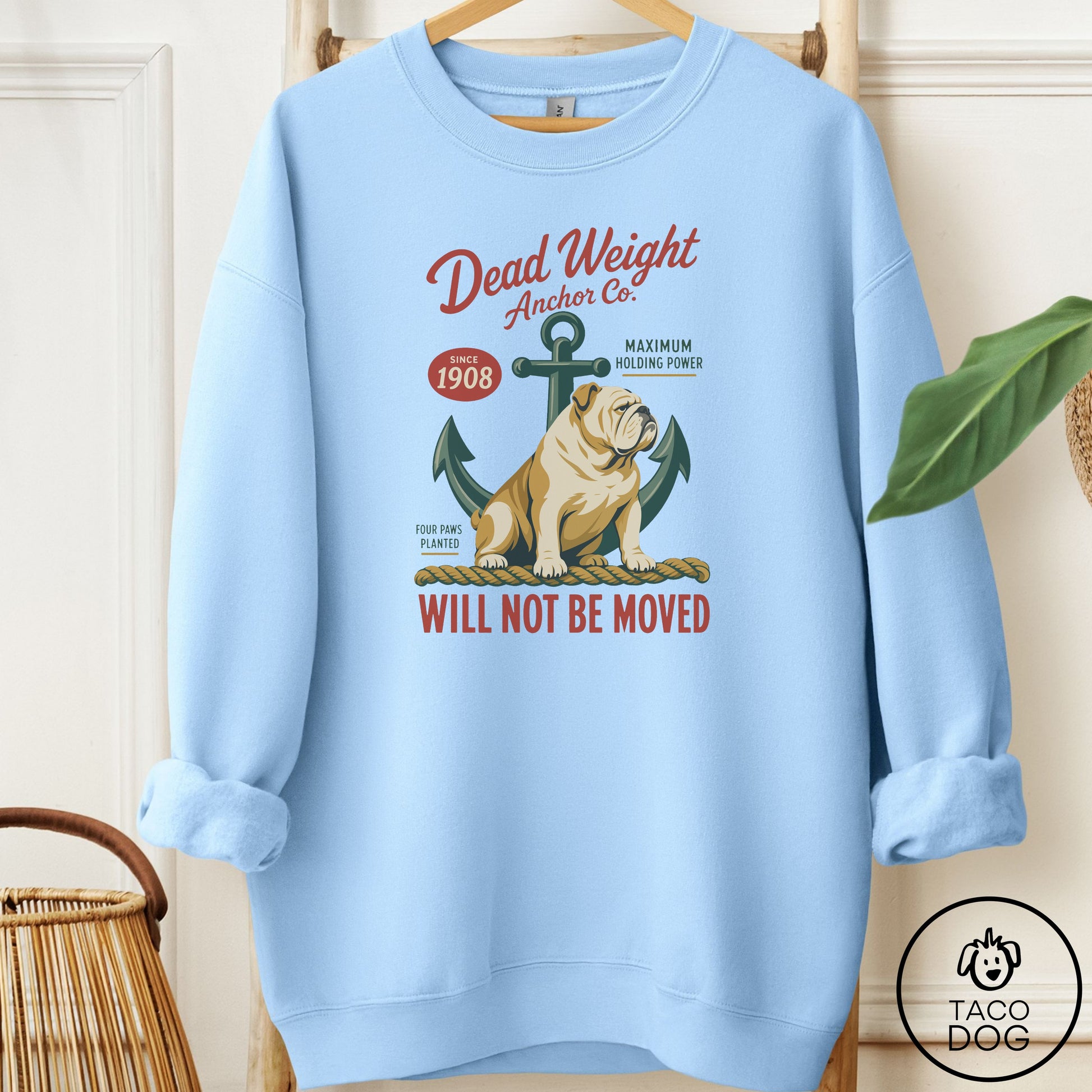 English Bulldog Family Business Sweatshirt Light Blue Taco-Dog