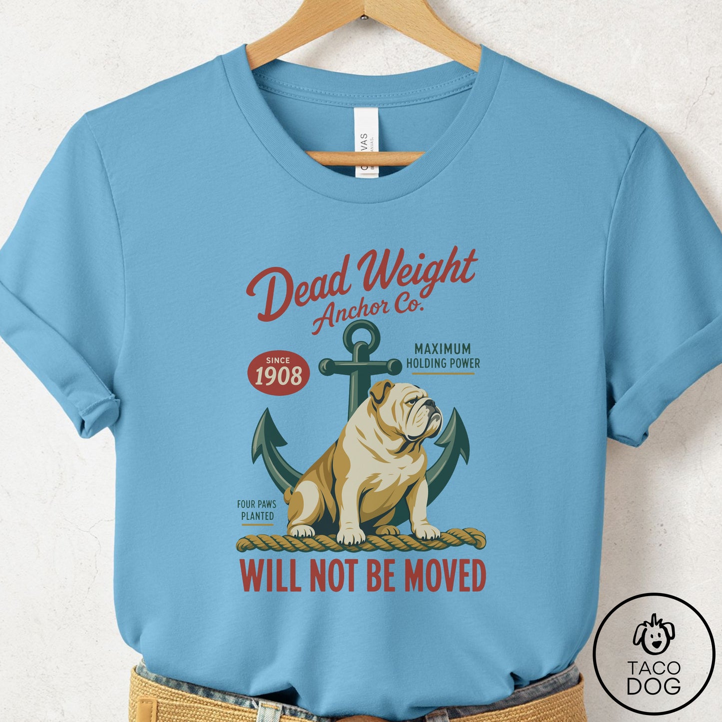 English Bulldog Family Business T-Shirt Ocean Blue Taco-Dog