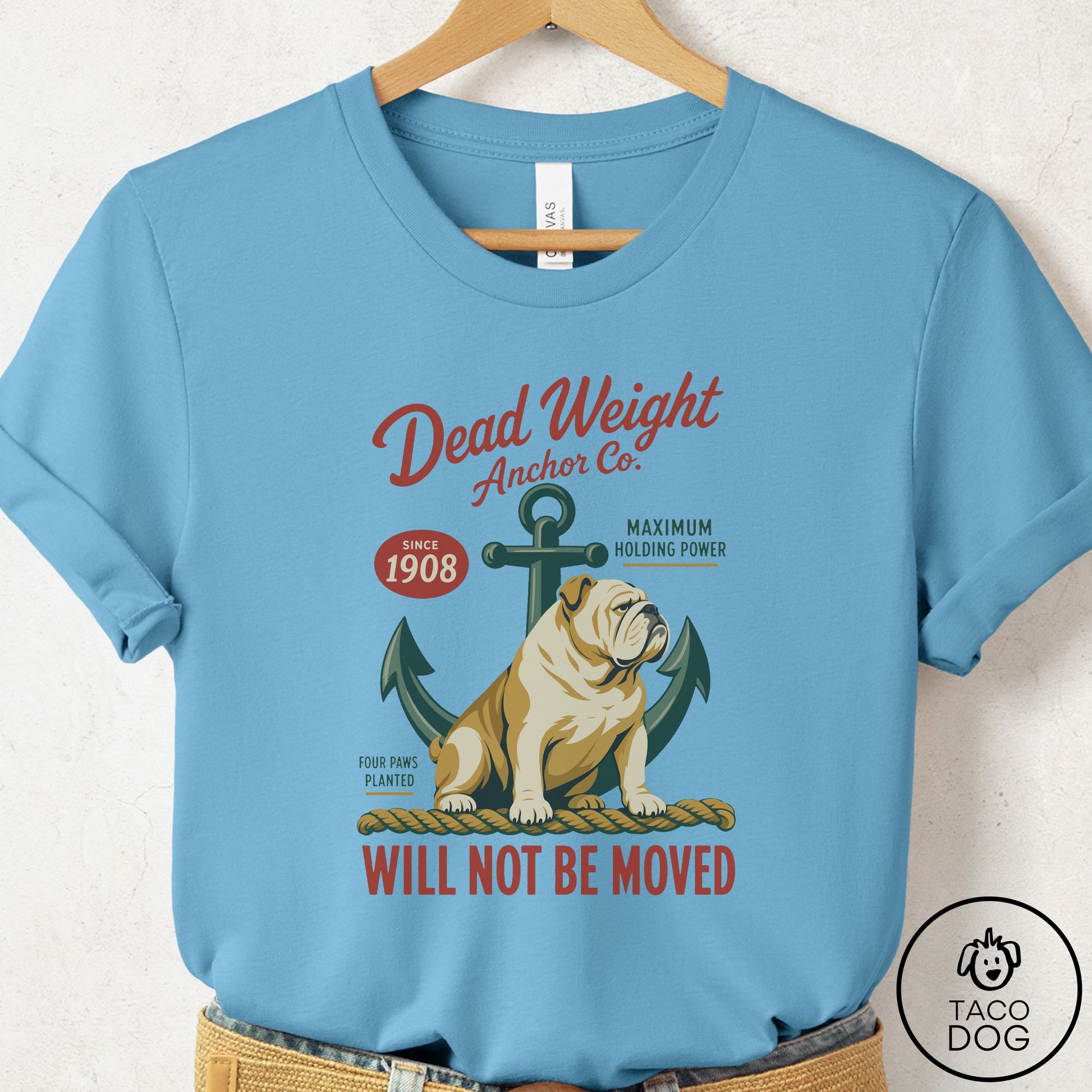 English Bulldog Family Business T-Shirt Ocean Blue Taco-Dog