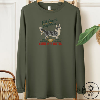 Cardigan Welsh Corgi Family Business Long Sleeve Tee Military Green Taco-Dog