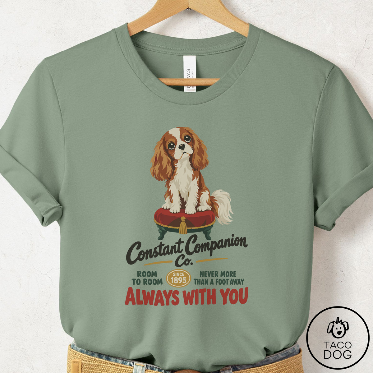 Cavalier King Charles Spaniel Family Business T-Shirt Sage Taco-Dog