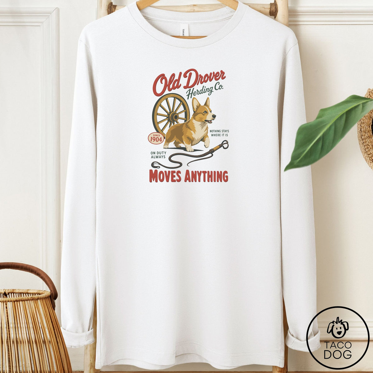 Corgi Family Business Long Sleeve Tee White Taco-Dog