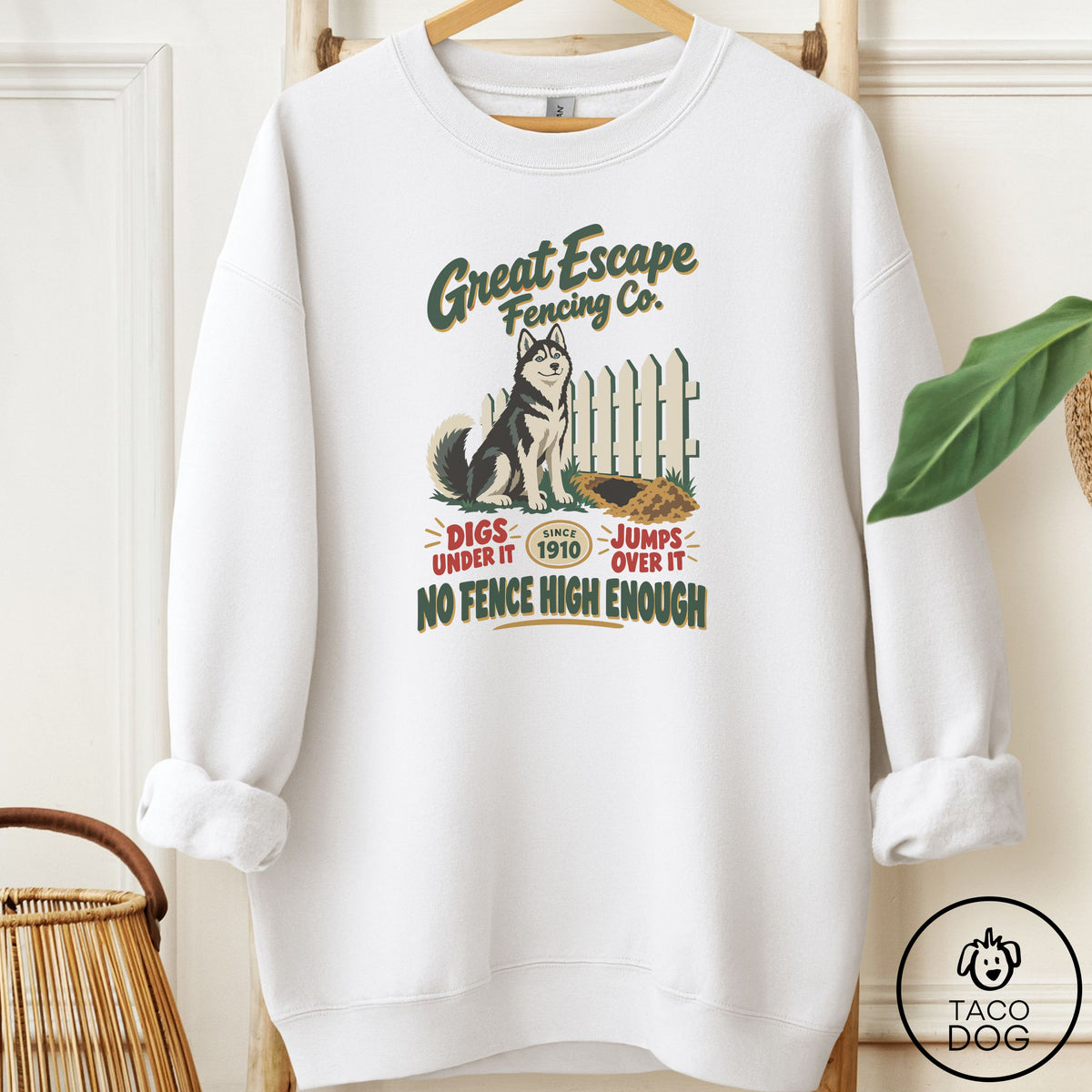 Husky Family Business Sweatshirt White Taco-Dog