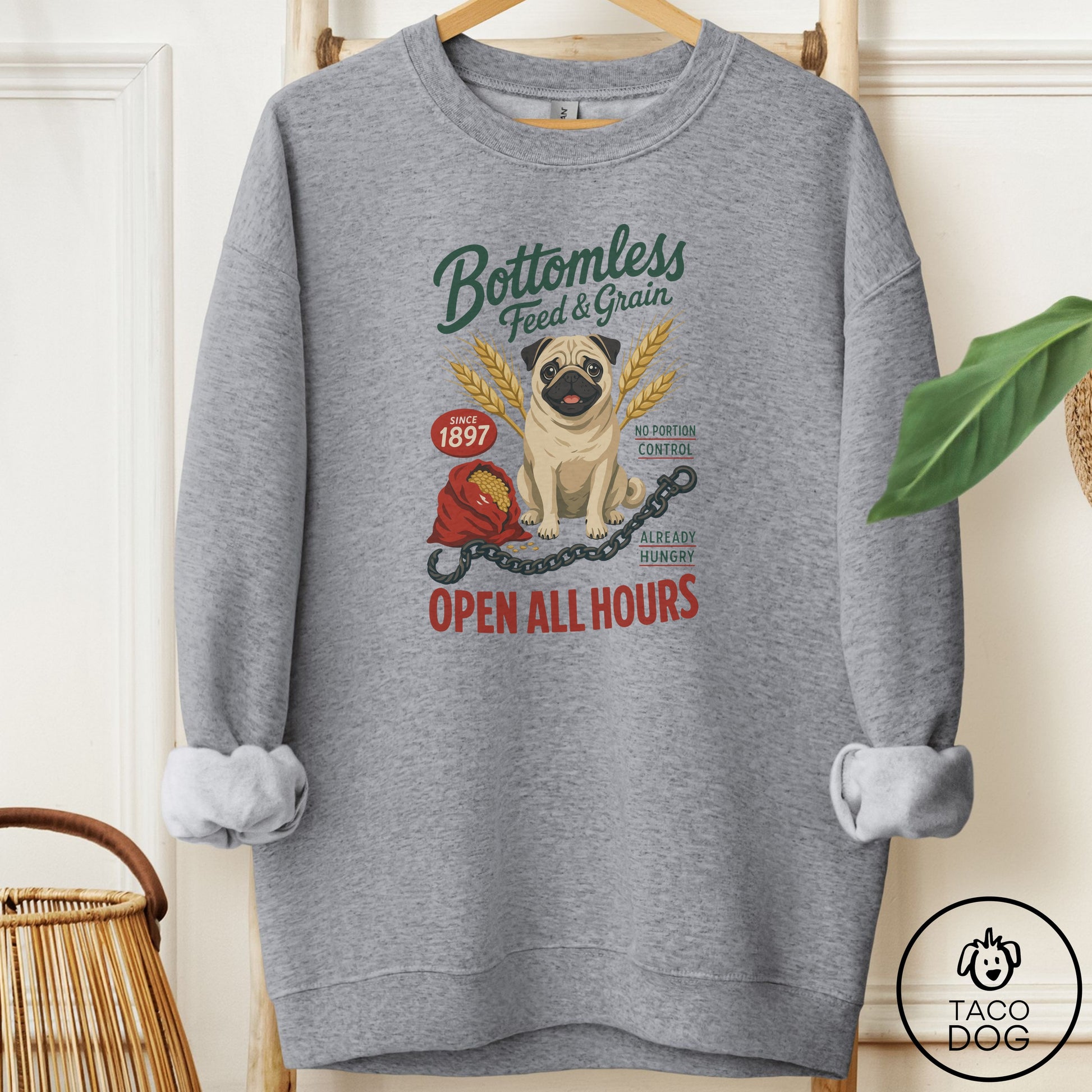 Pug Family Business Sweatshirt Graphite Heather Taco-Dog