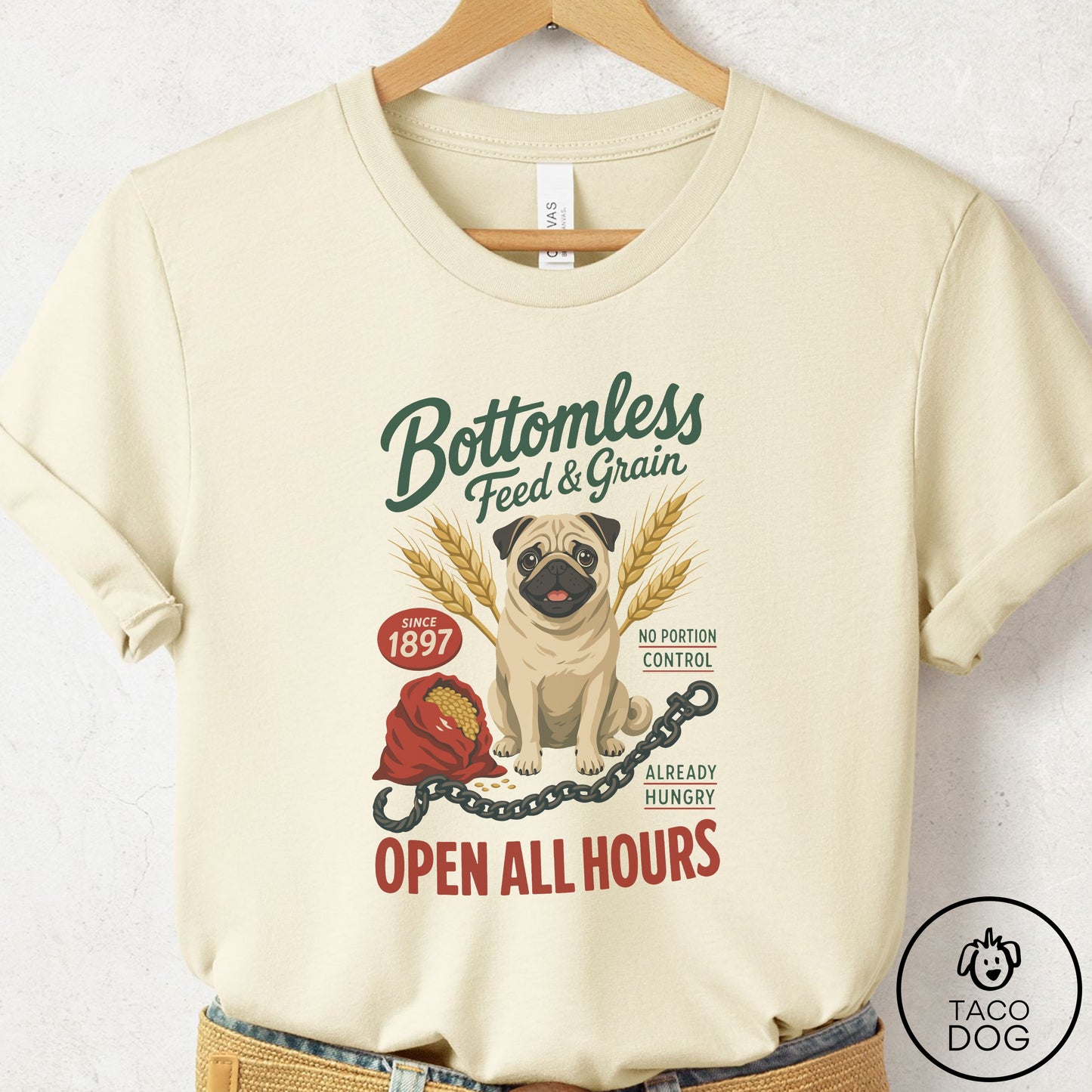 Pug Family Business T-Shirt Natural Taco-Dog