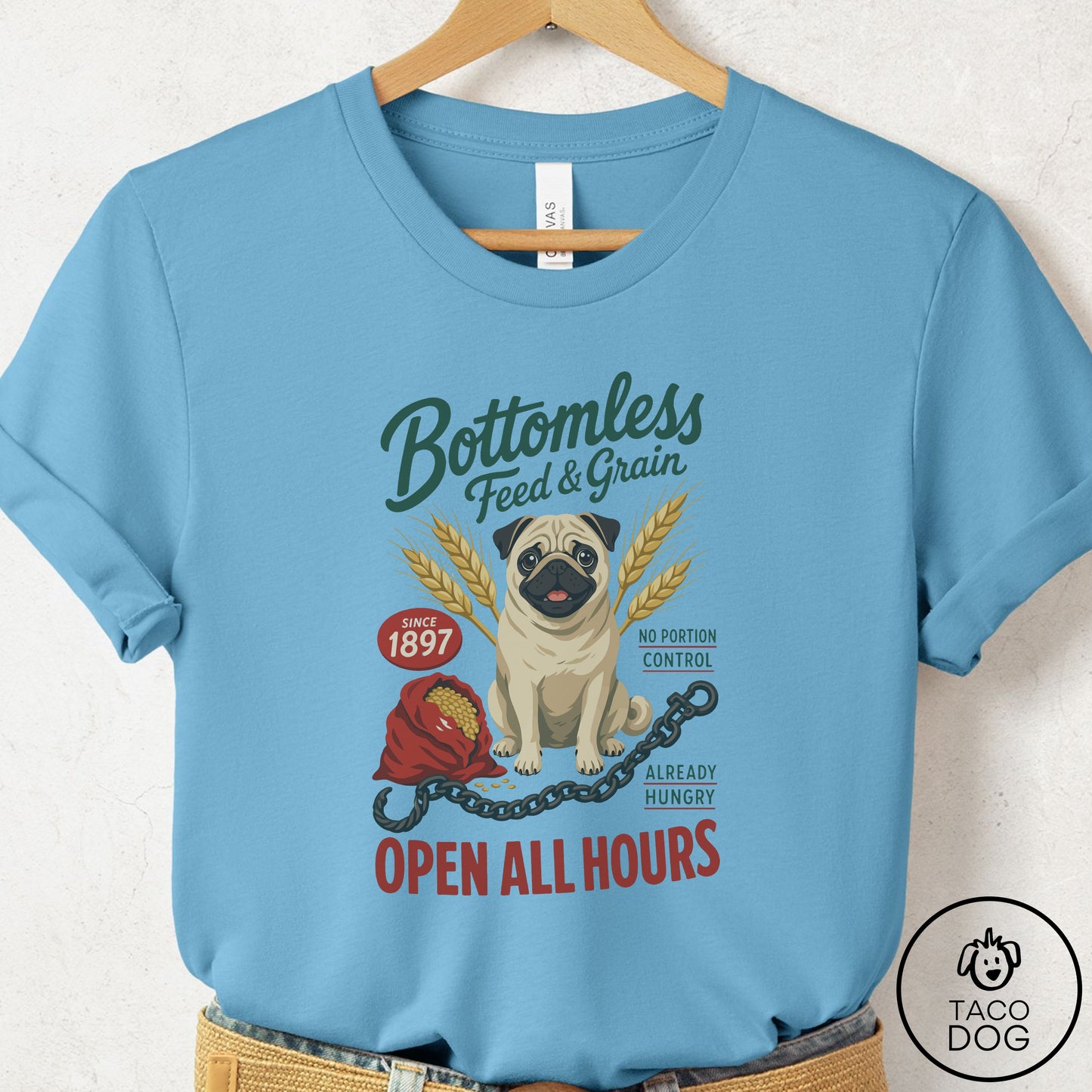 Pug Family Business T-Shirt Ocean Blue Taco-Dog