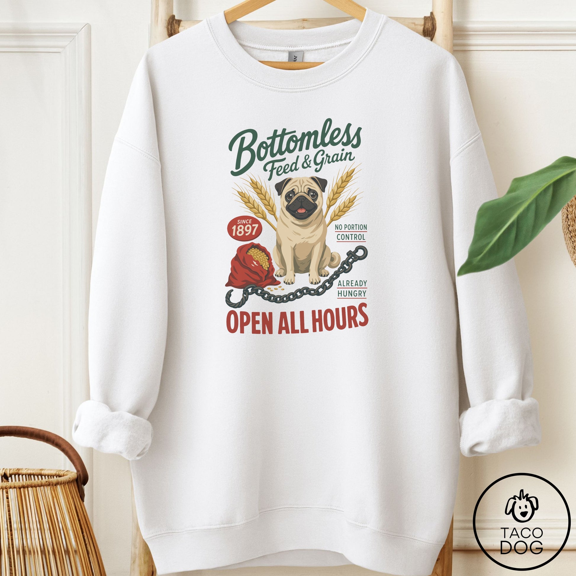 Pug Family Business Sweatshirt White Taco-Dog