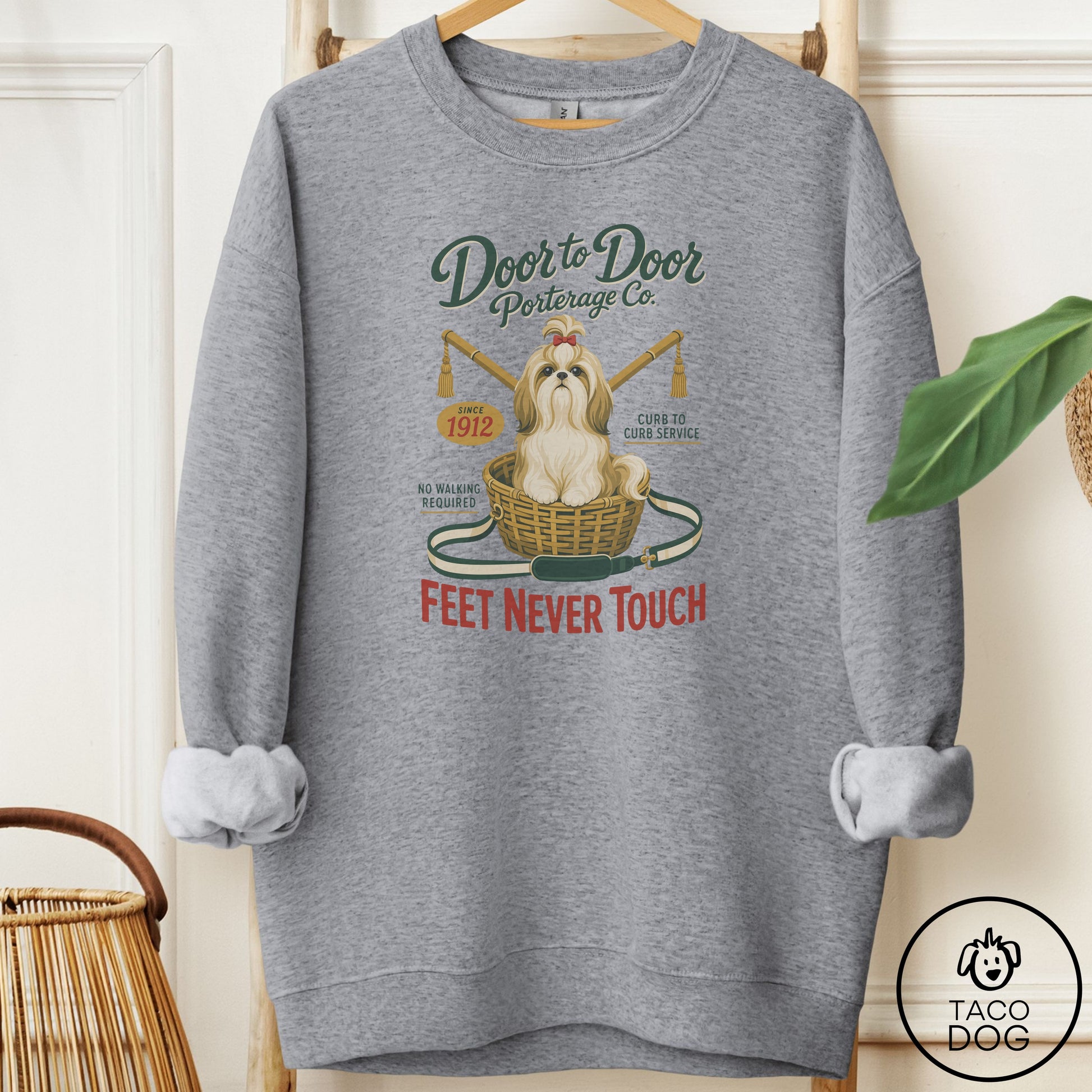 Shih Tzu Family Business Sweatshirt Graphite Heather Taco-Dog