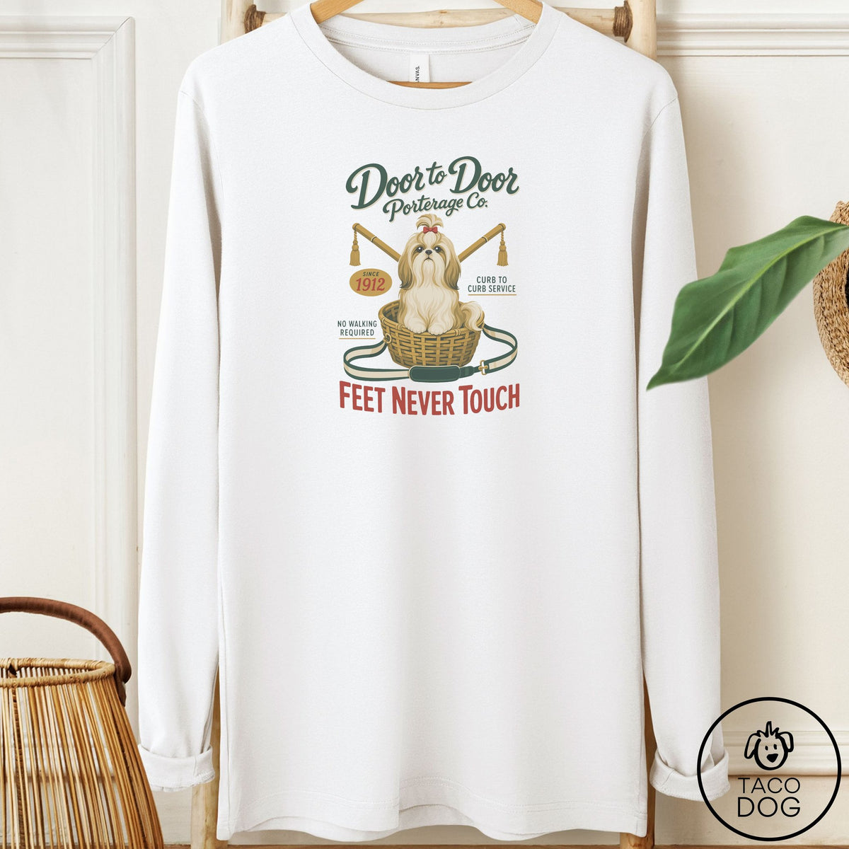 Shih Tzu Family Business Long Sleeve Tee White Taco-Dog
