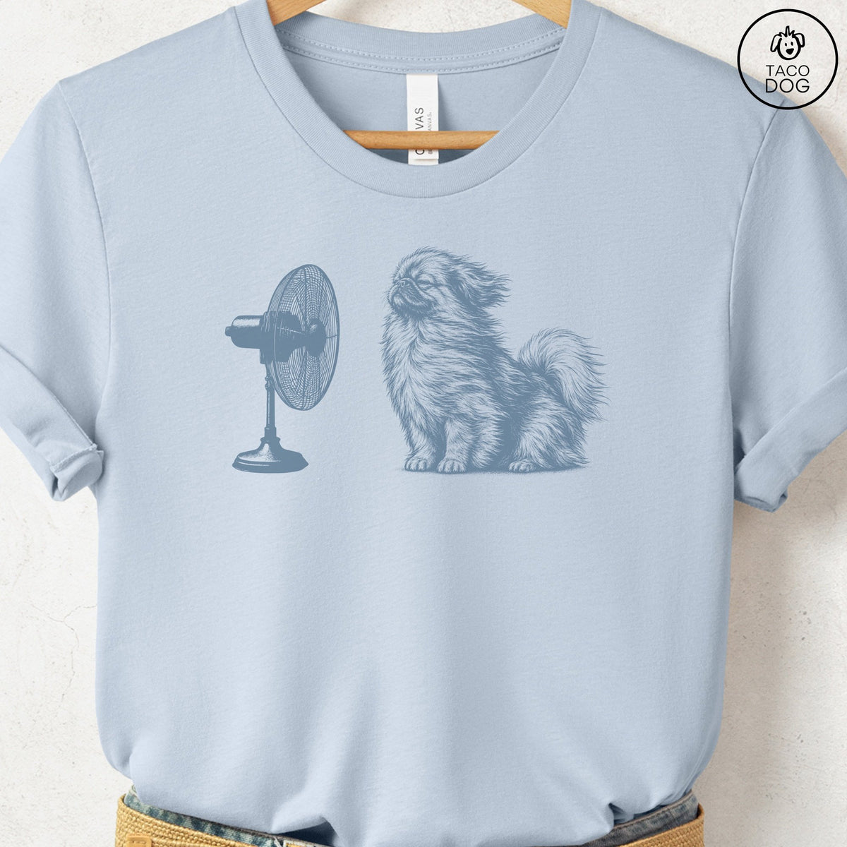 Pekingese Fan T-Shirt Light Blue Taco-Dog