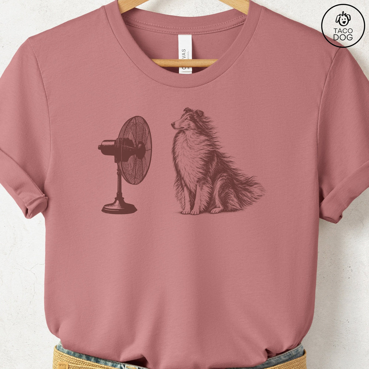 Rough Collie Fan T-Shirt Heather Mauve Taco-Dog