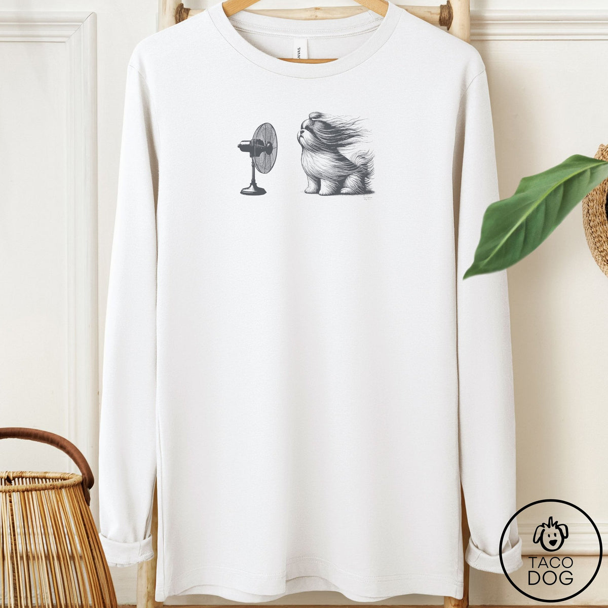 Shih Tzu Fan Long Sleeve Tee White Taco-Dog