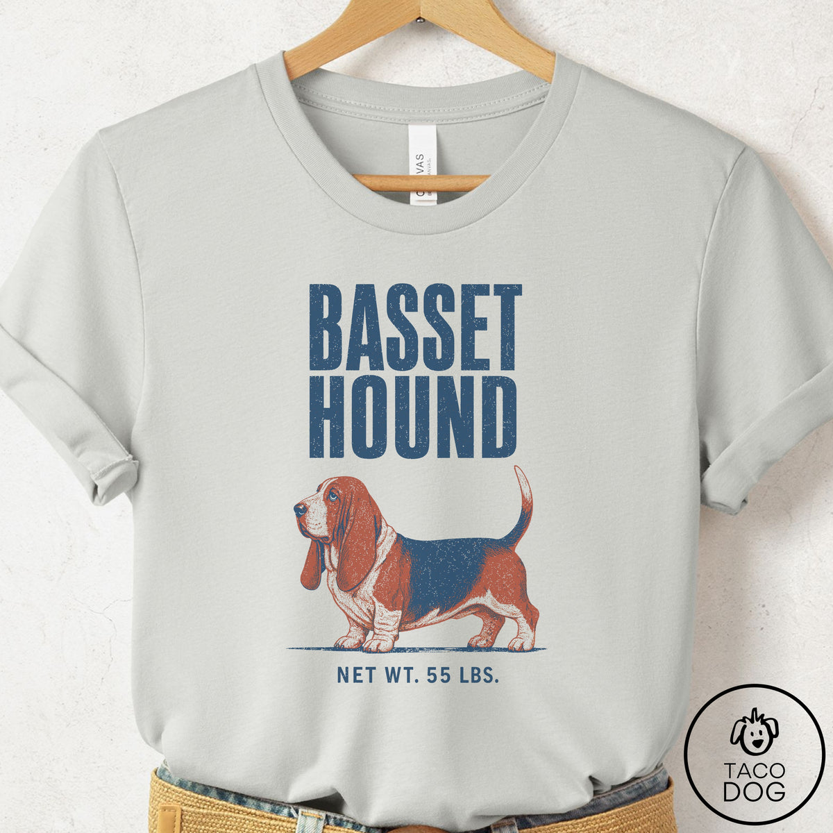Basset Hound Feedsack T-Shirt Silver Taco-Dog