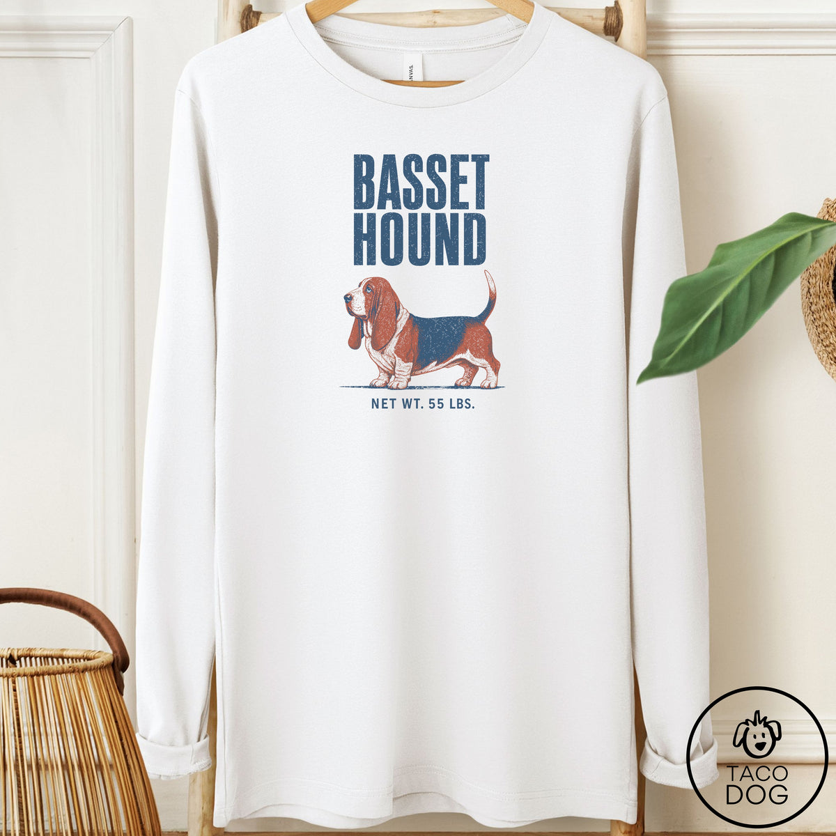 Basset Hound Feedsack Long Sleeve Tee White Taco-Dog