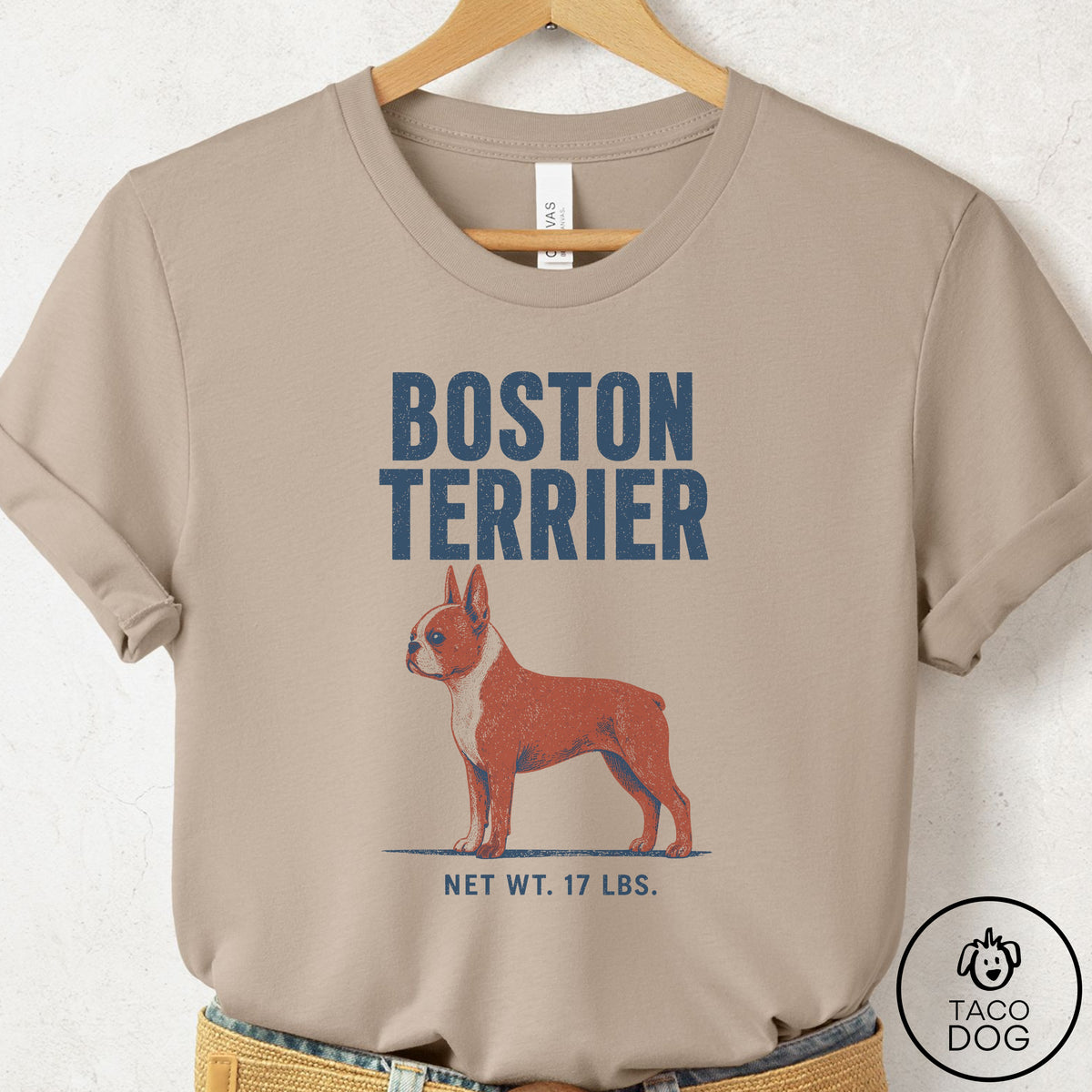 Boston Terrier Feedsack T-Shirt Tan Taco-Dog