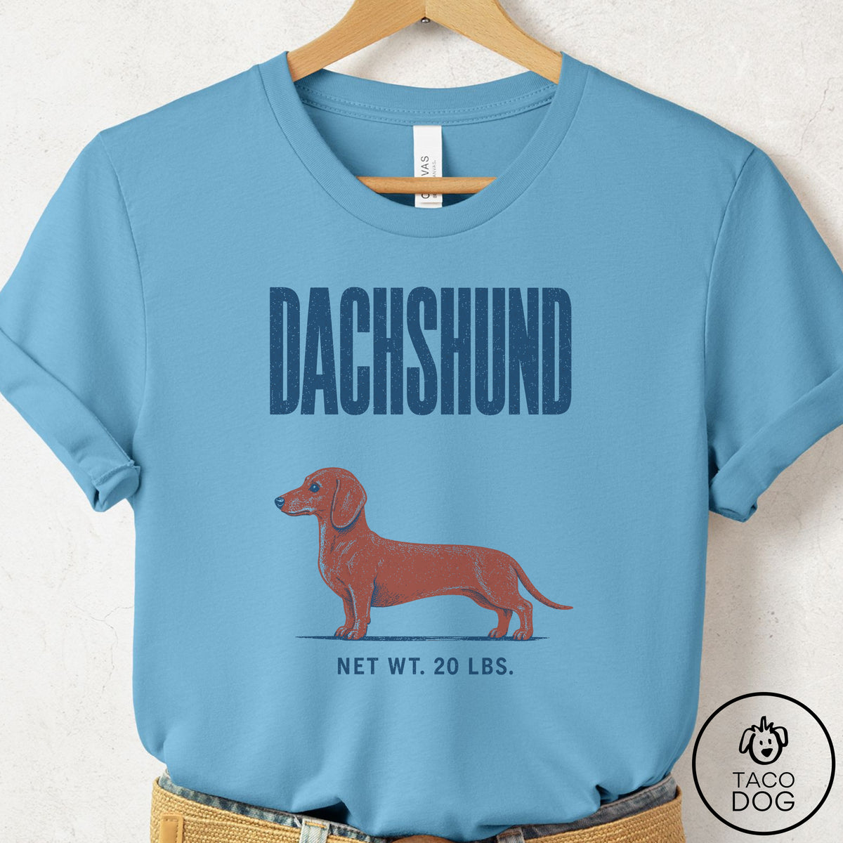 Dachshund Feedsack T-Shirt Ocean Blue Taco-Dog
