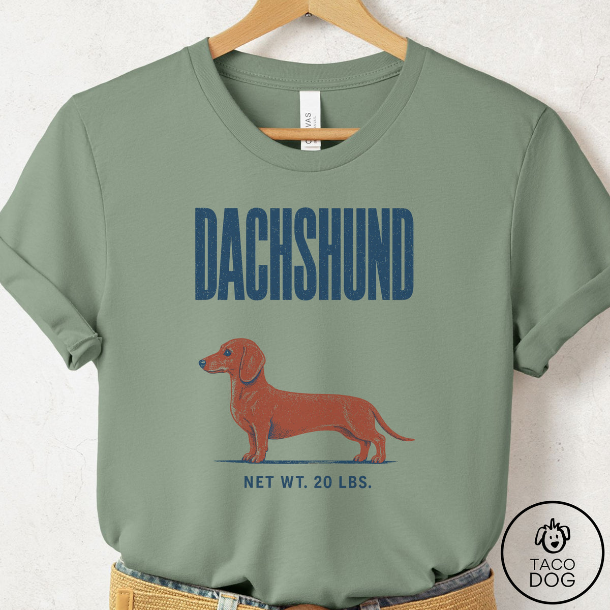 Dachshund Feedsack T-Shirt Sage Taco-Dog