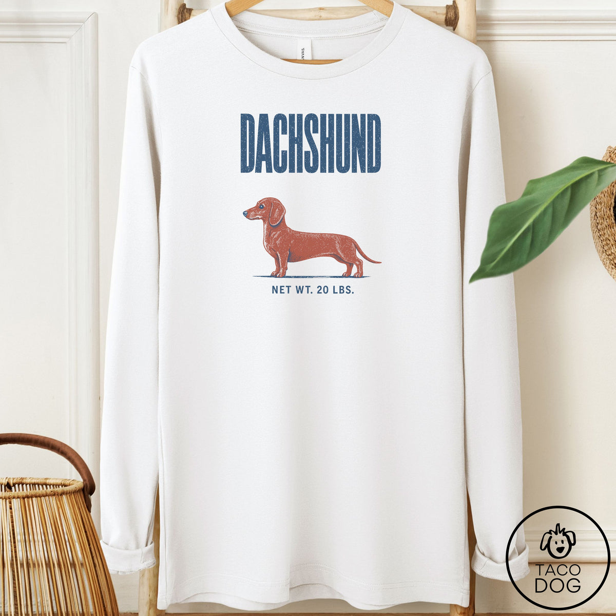 Dachshund Feedsack Long Sleeve Tee White Taco-Dog