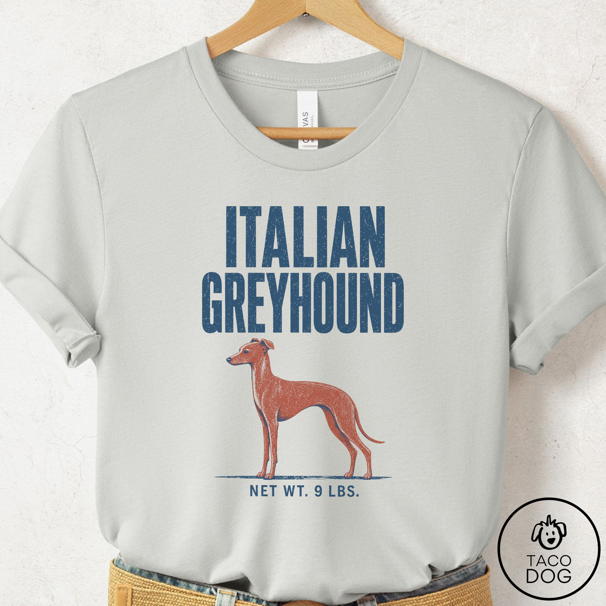 Italian Greyhound Whippet Feedsack T-Shirt Silver Taco-Dog