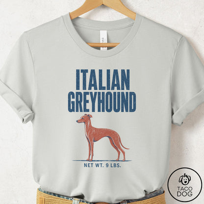 Italian Greyhound Whippet Feedsack T-Shirt Silver Taco-Dog