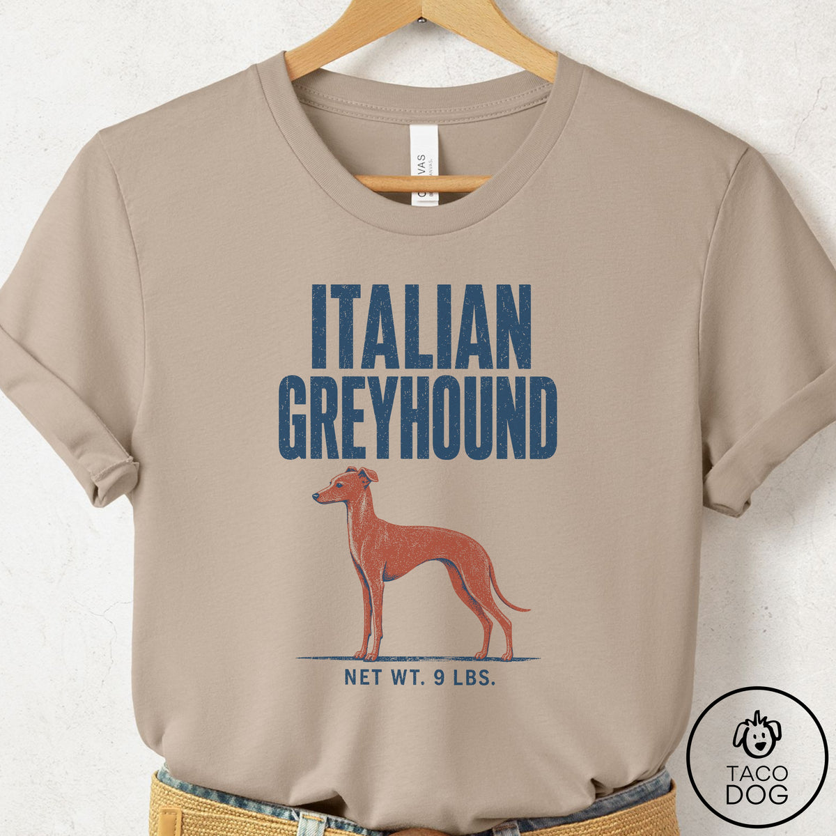 Italian Greyhound Whippet Feedsack T-Shirt Tan Taco-Dog