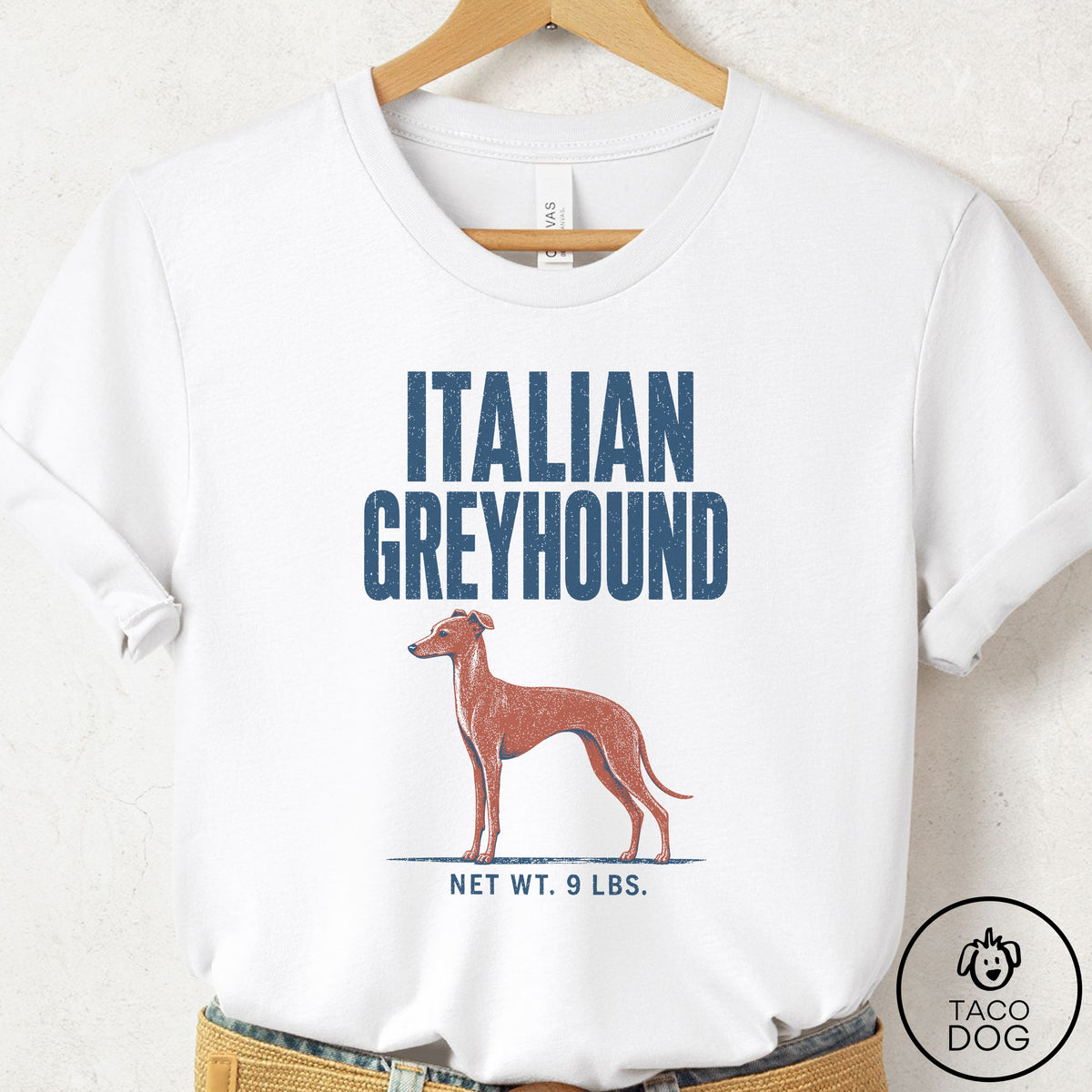 Italian Greyhound Whippet Feedsack T-Shirt White Taco-Dog