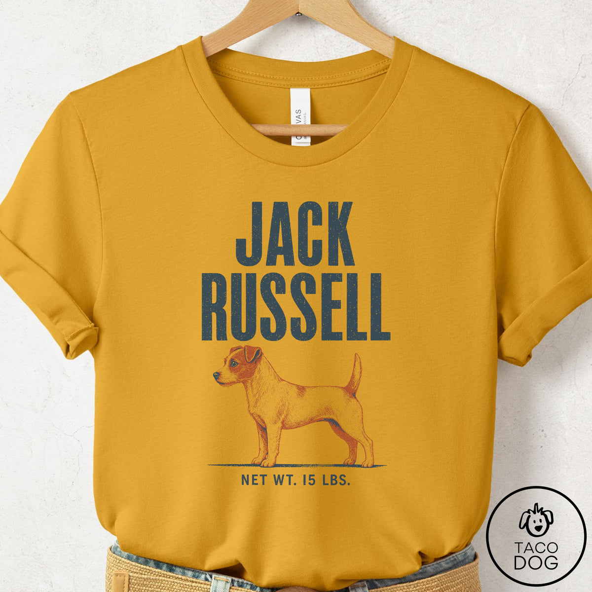 Jack Russell Feedsack T-Shirt Mustard Taco-Dog