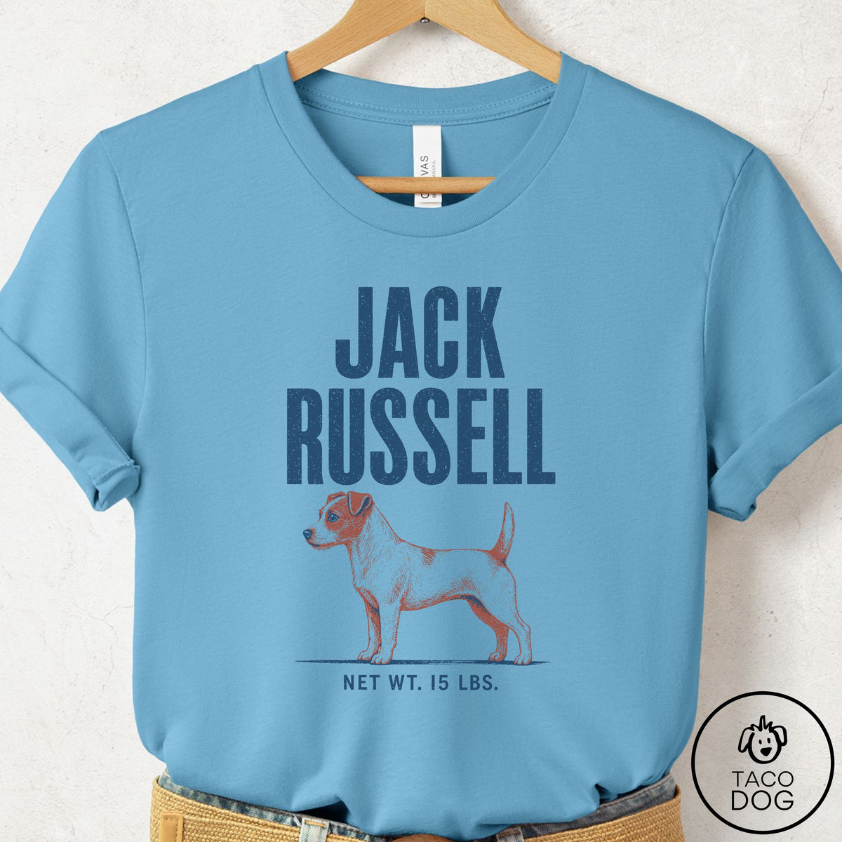 Jack Russell Feedsack T-Shirt Ocean Blue Taco-Dog