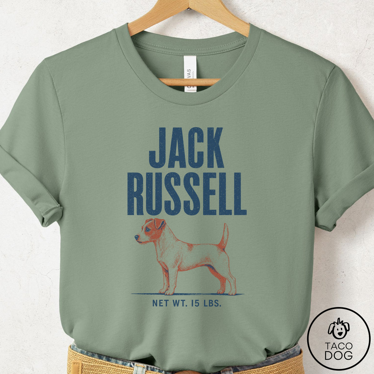 Jack Russell Feedsack T-Shirt Sage Taco-Dog