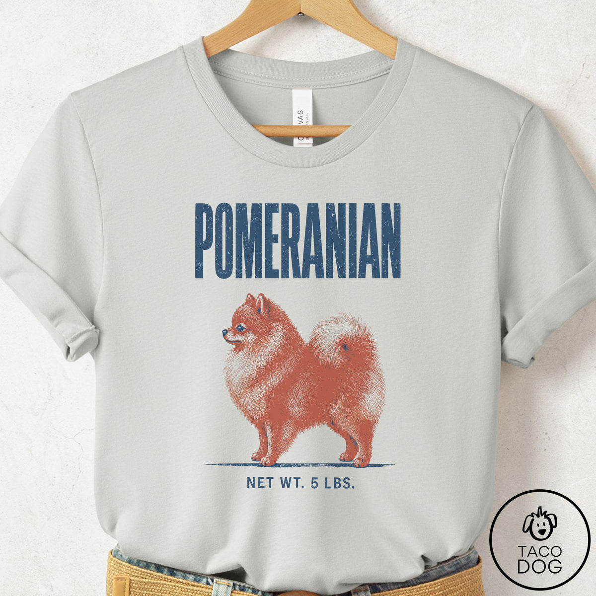 Pomeranian Feedsack T-Shirt Silver Taco-Dog