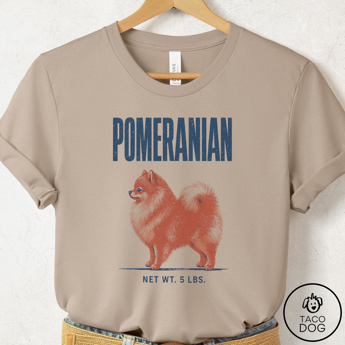Pomeranian Feedsack T-Shirt Tan Taco-Dog