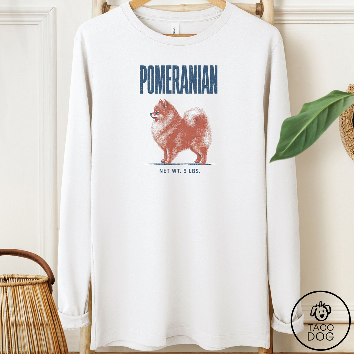 Pomeranian Feedsack Long Sleeve Tee White Taco-Dog