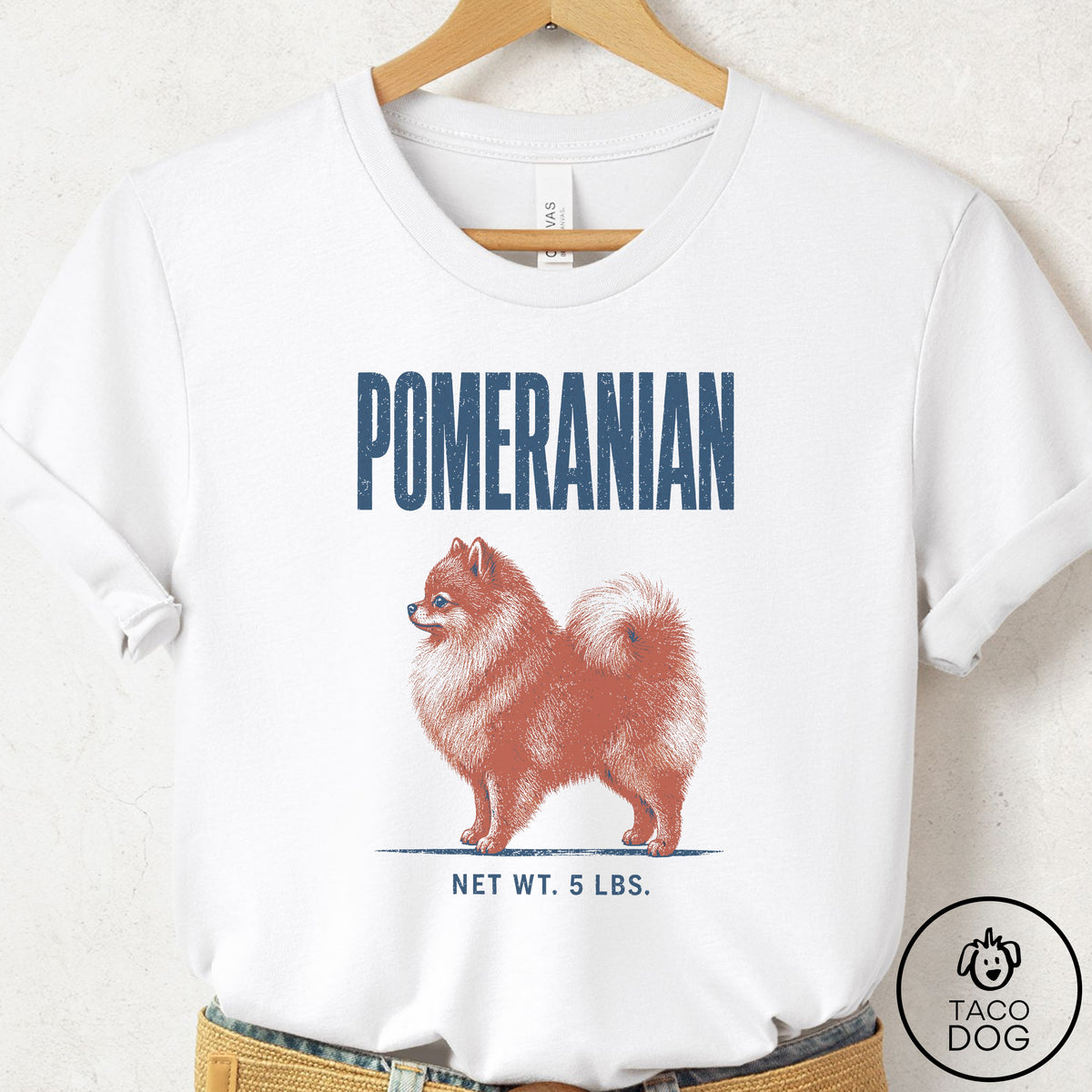 Pomeranian Feedsack T-Shirt White Taco-Dog
