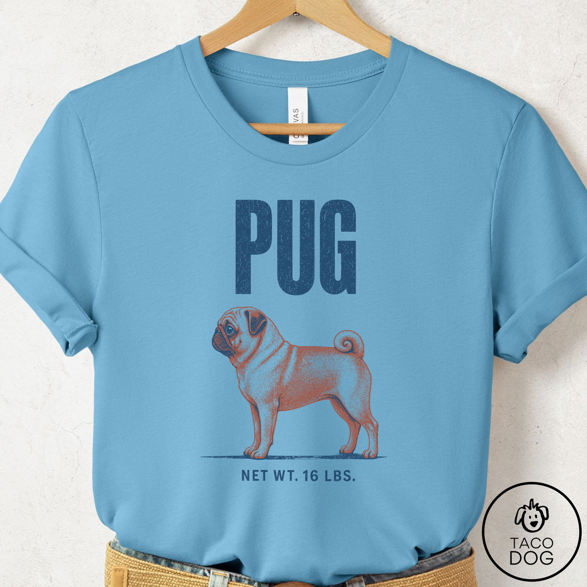 Pug Feedsack T-Shirt Ocean Blue Taco-Dog