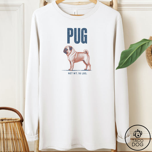Pug Feedsack Long Sleeve Tee White Taco-Dog