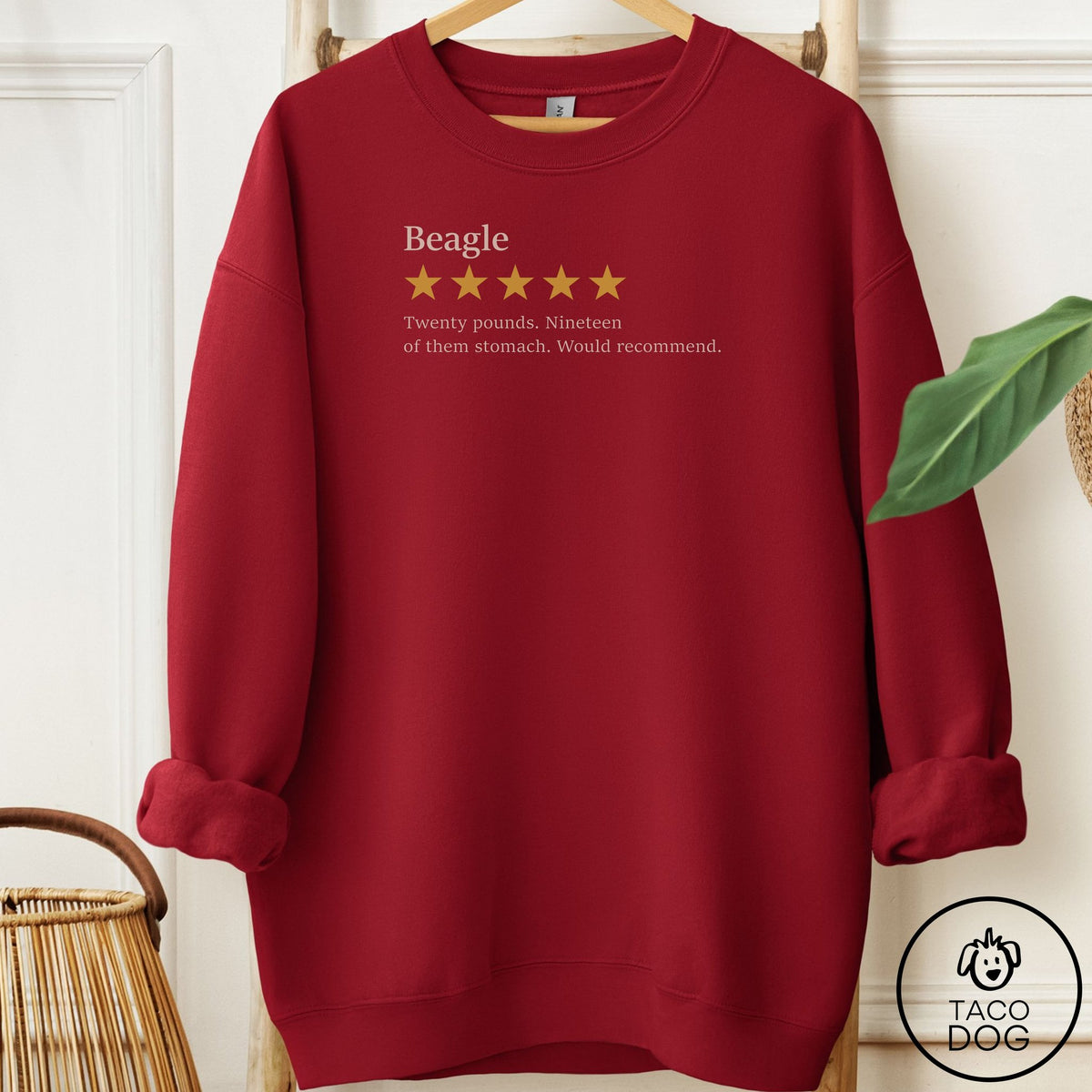 Beagle Five Star Review Sweatshirt Garnet Taco-Dog