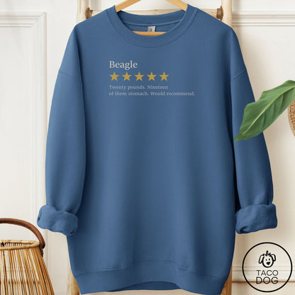 Beagle Five Star Review Sweatshirt Indigo Blue Taco-Dog