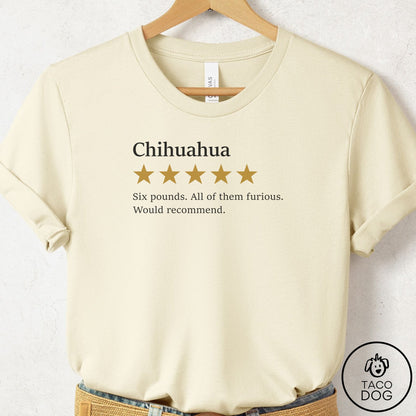 Chihuahua Five Star Review T-Shirt Natural Taco-Dog
