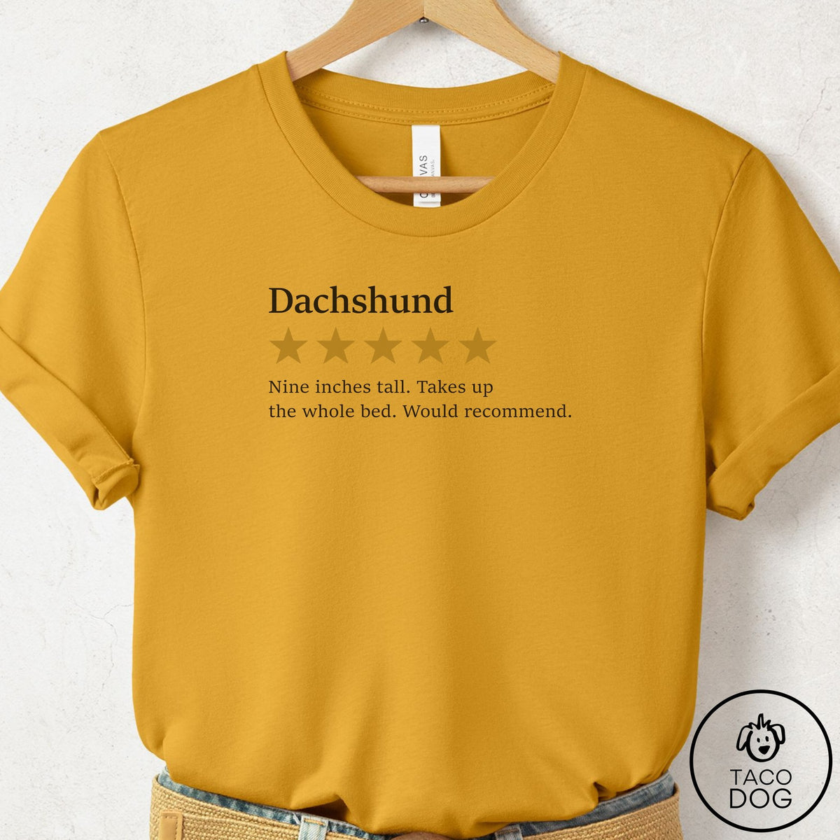 Dachshund Five Star Review T-Shirt Mustard Taco-Dog