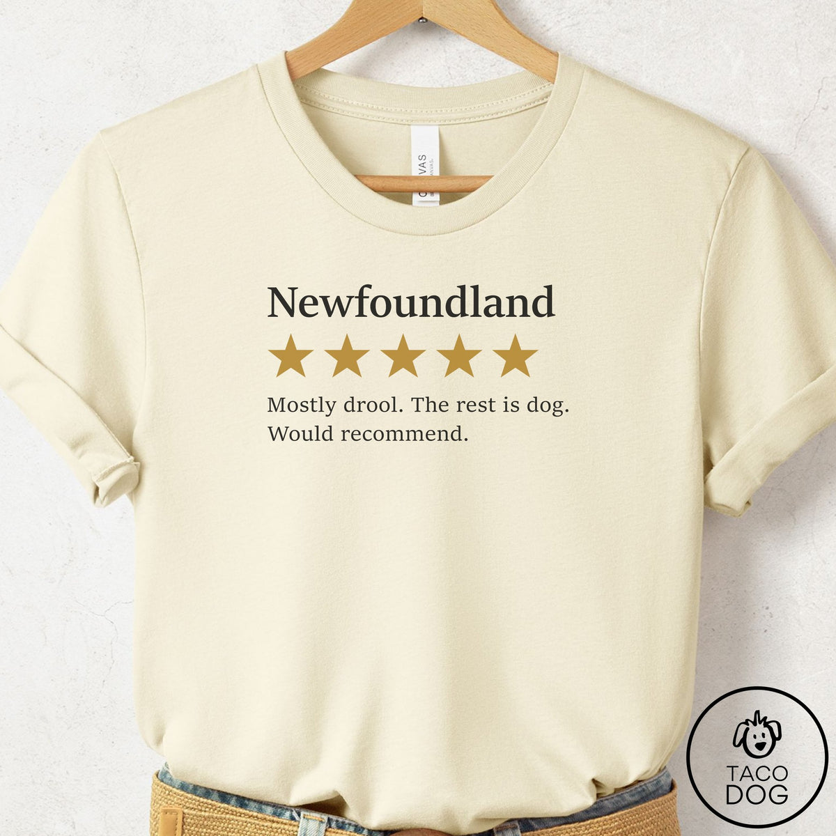 Newfoundland Five Star Review T-Shirt Natural Taco-Dog