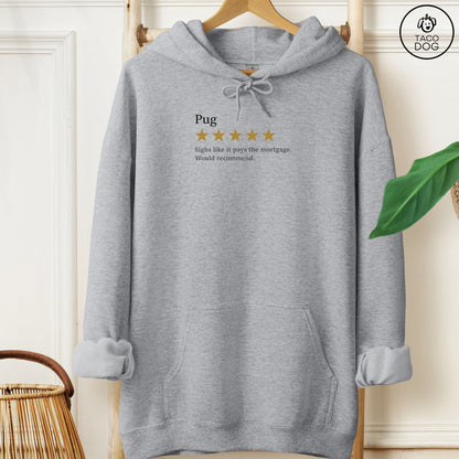 Pug Five Star Review Hoodie Graphite Heather Taco-Dog