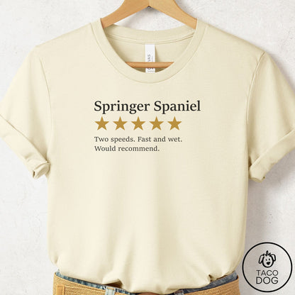 Springer Spaniel Five Star Review T-Shirt Natural Taco-Dog