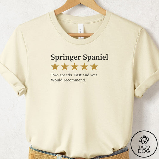 Springer Spaniel Five Star Review T-Shirt Natural Taco-Dog