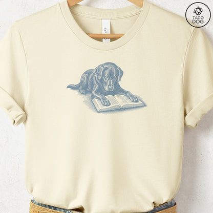 Labrador Retriever Lab Studying Book T-Shirt Natural Taco-Dog